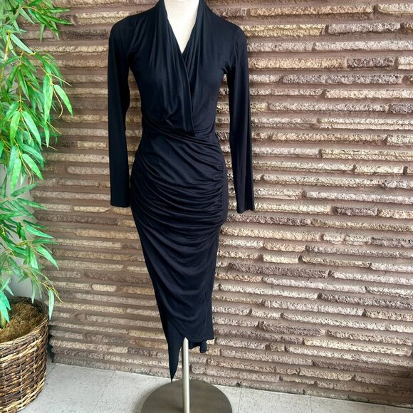 Michael Stars Black Shred Modal Jersey Long Sleeve BodyCon Dress Size Small NWT - Picture 3 of 11